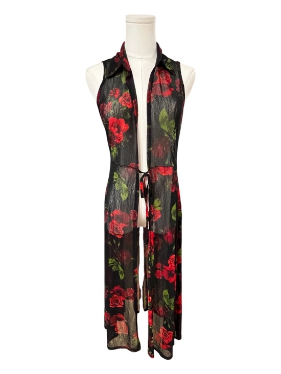Ember Dresses & Skirts - EUC Ember Black Red Rose Sheer Mesh Maxi Duster Open Front | Size M